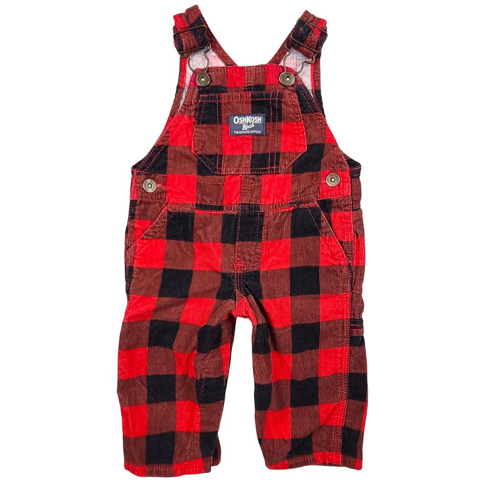 OshKosh B'gosh Overalls Kids 6 Months Red Buffalo Plaid Corduroy Vestbak Classic